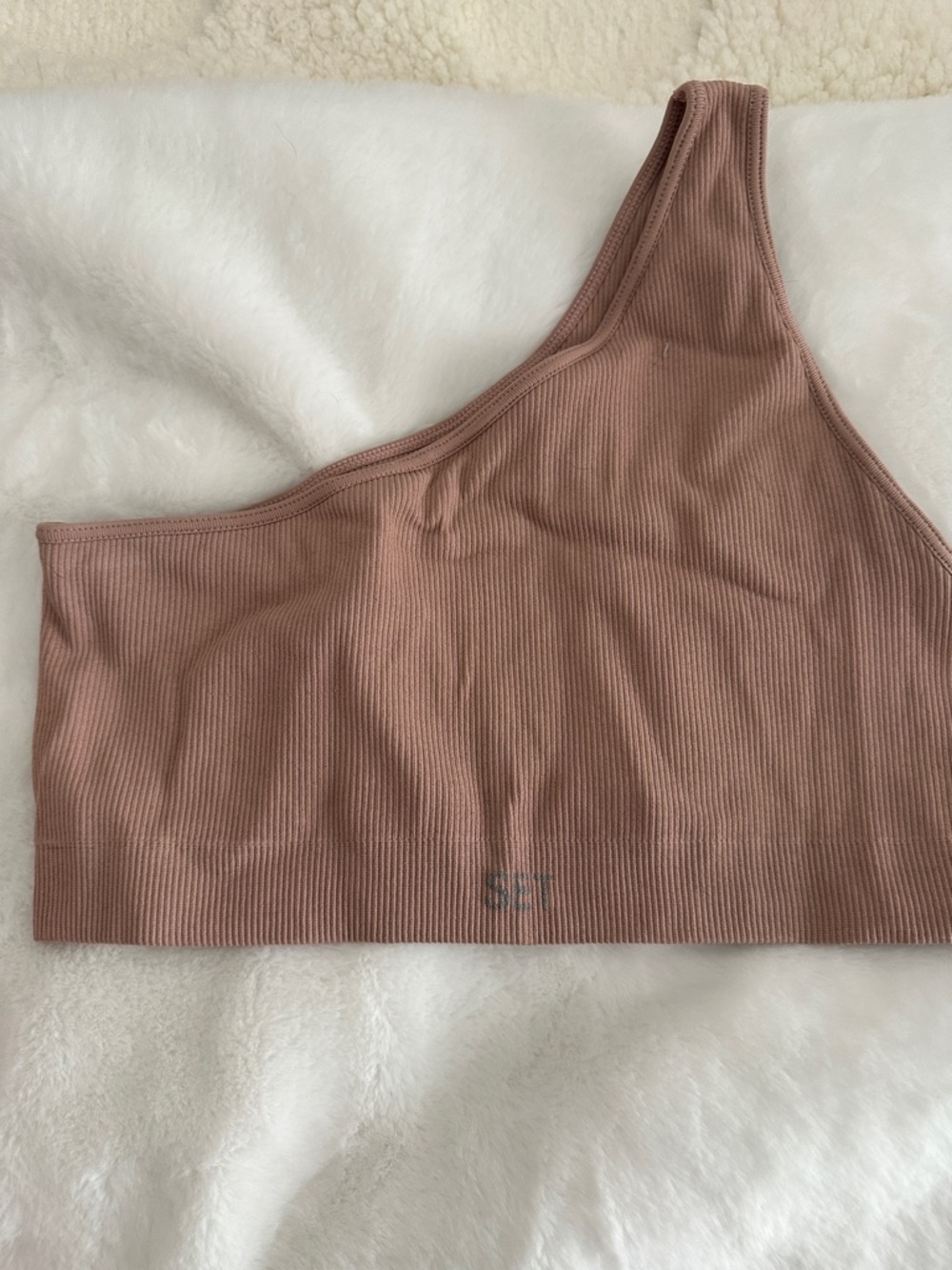 SET Active One-Shoulder Ribbed Sports Bra - Blush Rose